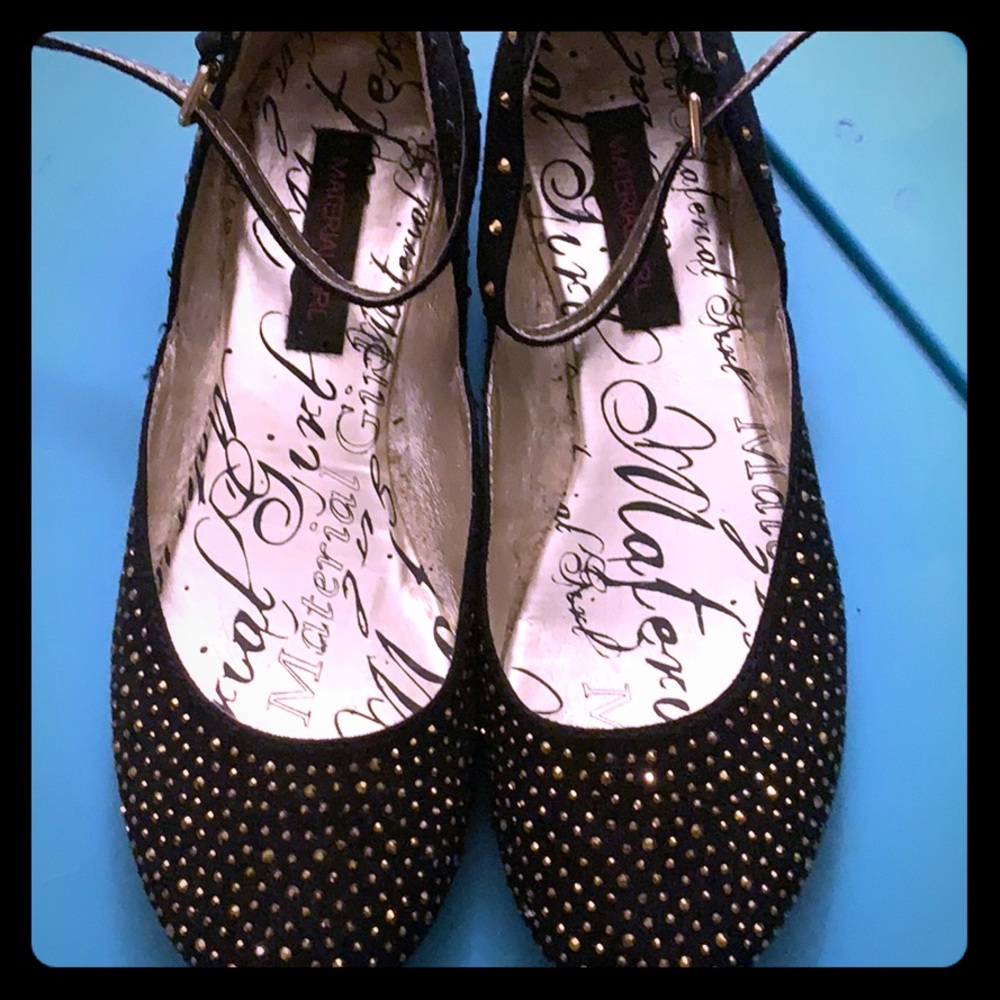 Black gold studded ballet flats w/ ankle strap